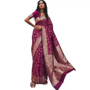 Women's Art Silk Printed Saree with Blouse – Wine