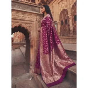 Women's Art Silk Printed Saree with Blouse – Wine