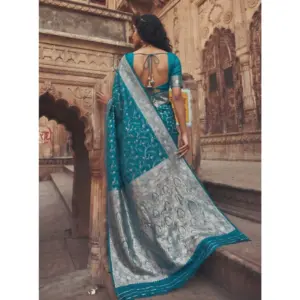 Women's Art Silk Printed Saree with Blouse – Teal