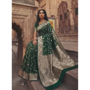 Women's Art Silk Printed Saree with Blouse – Green
