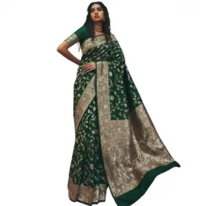 Women's Art Silk Printed Saree with Blouse – Green