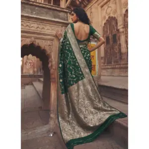 Women's Art Silk Printed Saree with Blouse – Green
