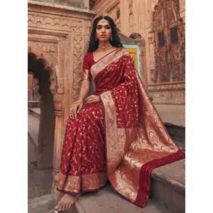 Women's Art Silk Printed Saree with Blouse – Red