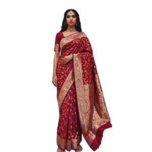 Women's Art Silk Printed Saree with Blouse – Red