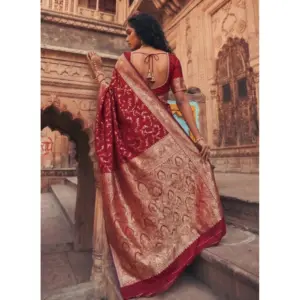 Women's Art Silk Printed Saree with Blouse – Red