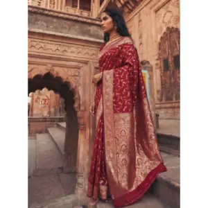 Women's Art Silk Printed Saree with Blouse – Red