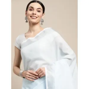 Women's Linen Cotton Striped Saree with Blouse – Sky Blue
