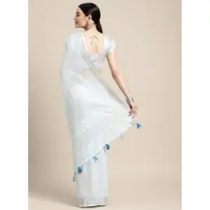 Women's Linen Cotton Striped Saree with Blouse – Sky Blue