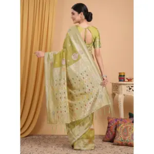 Women's Linen Cotton Printed Saree with Blouse – Mustard