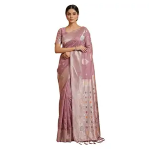 Women's Linen Cotton Printed Saree with Blouse – Purple