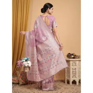 Women's Linen Cotton Printed Saree with Blouse – Purple