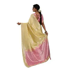 Women's Linen Cotton Printed Saree with Blouse – Yellow