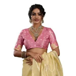 Women's Linen Cotton Printed Saree with Blouse – Yellow