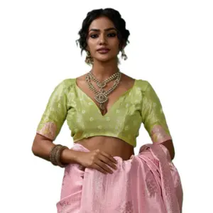 Women's Linen Cotton Printed Saree with Blouse – Pink