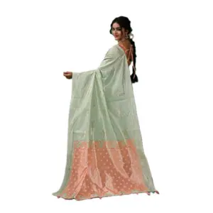 Women's Linen Cotton Printed Saree with Blouse – Pista Green