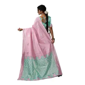 Women's Linen Cotton Printed Saree with Blouse – Pastel Pink