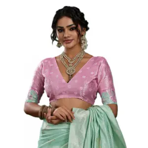 Women's Linen Cotton Printed Saree with Blouse – Sea Green