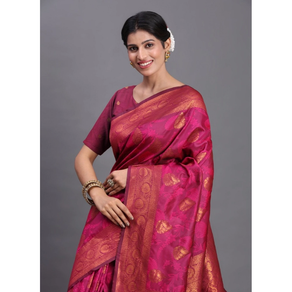 Women's Silk Printed Saree with Blouse – Magenta