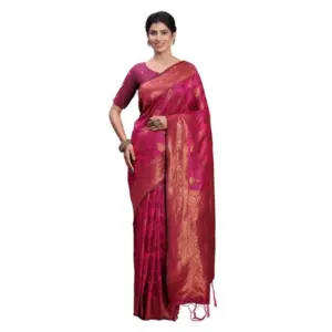 Women's Silk Printed Saree with Blouse – Magenta