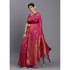 Women's Silk Printed Saree with Blouse – Magenta