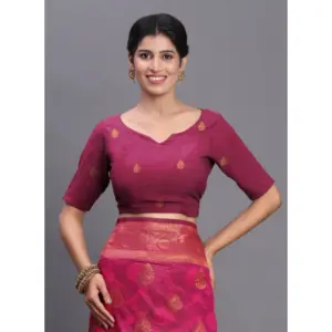 Women's Silk Printed Saree with Blouse – Magenta
