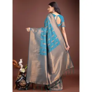 Women's Banarasi Silk Printed Saree with Blouse – Blue