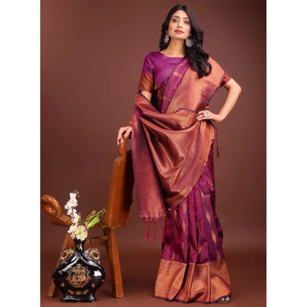 Women's Banarasi Silk Printed Saree with Blouse – Purple