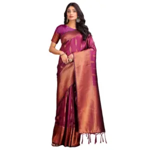 Women's Banarasi Silk Printed Saree with Blouse – Purple