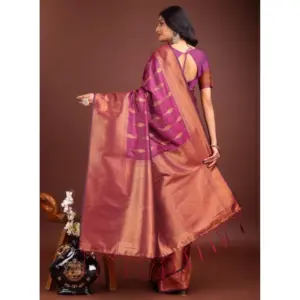Women's Banarasi Silk Printed Saree with Blouse – Purple