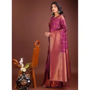 Women's Banarasi Silk Printed Saree with Blouse – Purple