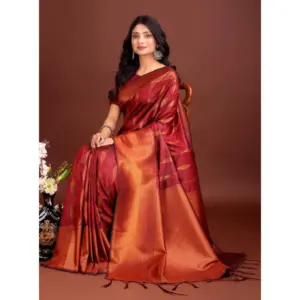 Women's Banarasi Silk Printed Saree with Blouse – Maroon