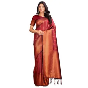 Women's Banarasi Silk Printed Saree with Blouse – Maroon