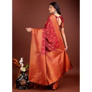 Women's Banarasi Silk Printed Saree with Blouse – Maroon