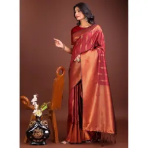 Women's Banarasi Silk Printed Saree with Blouse – Maroon