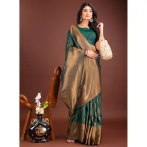 Women's Banarasi Silk Printed Saree with Blouse – Green