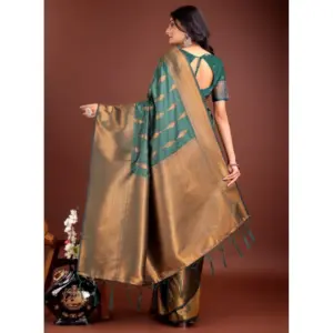 Women's Banarasi Silk Printed Saree with Blouse – Green