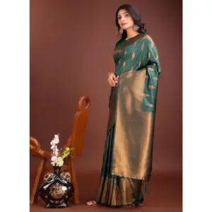 Women's Banarasi Silk Printed Saree with Blouse – Green