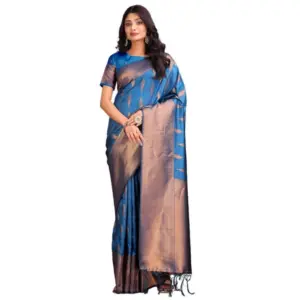 Women's Banarasi Silk Printed Saree with Blouse – Royal Blue