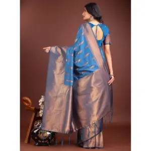Women's Banarasi Silk Printed Saree with Blouse – Royal Blue