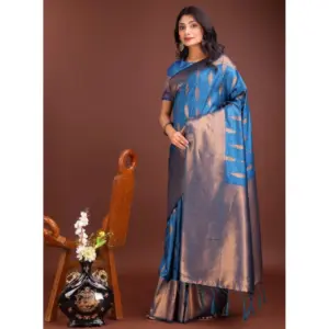 Women's Banarasi Silk Printed Saree with Blouse – Royal Blue