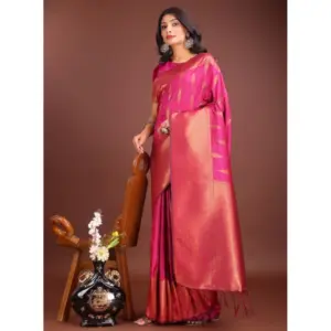 Women's Banarasi Silk Printed Saree with Blouse – Magenta