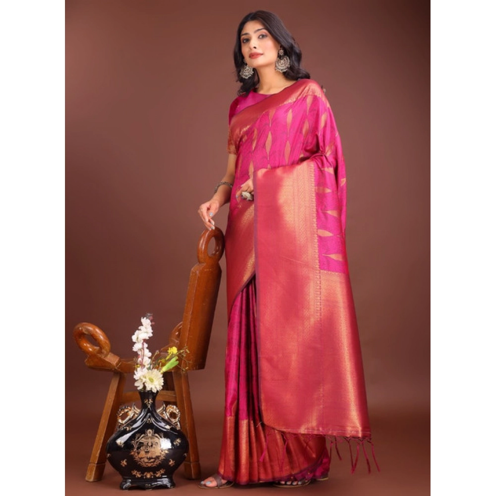Women's Banarasi Silk Printed Saree with Blouse – Magenta