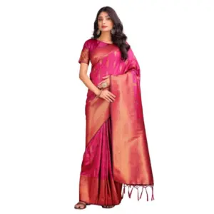 Women's Banarasi Silk Printed Saree with Blouse – Magenta