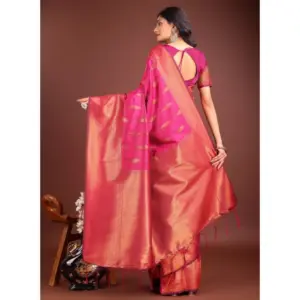 Women's Banarasi Silk Printed Saree with Blouse – Magenta