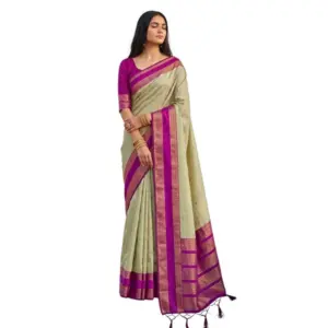 Women's Silk Blend Printed Saree with Blouse – Light Green-Pink