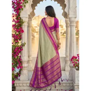 Women's Silk Blend Printed Saree with Blouse – Light Green-Pink