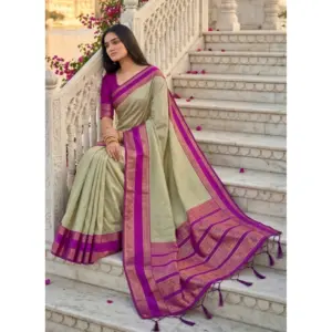 Women's Silk Blend Printed Saree with Blouse – Light Green-Pink