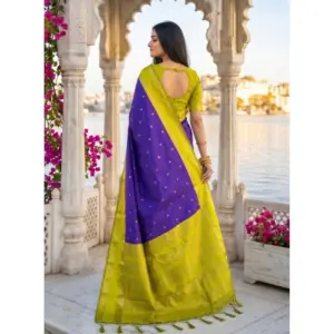 Women's Silk Blend Printed Saree with Blouse – Purple-Green