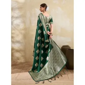 Women's Silk Blend Printed Saree with Blouse – Dark Green