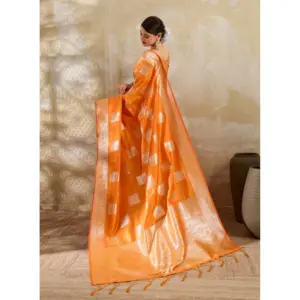 Women's Silk Blend Printed Saree with Blouse – Orange